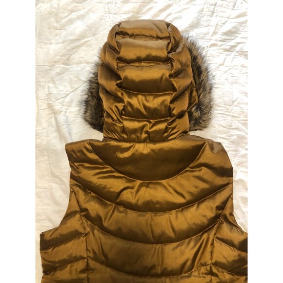 Eddie Bauer Puffer Vest with Faux Fur Trim Metallic Gold Bronze Size M - Picture 5 of 13